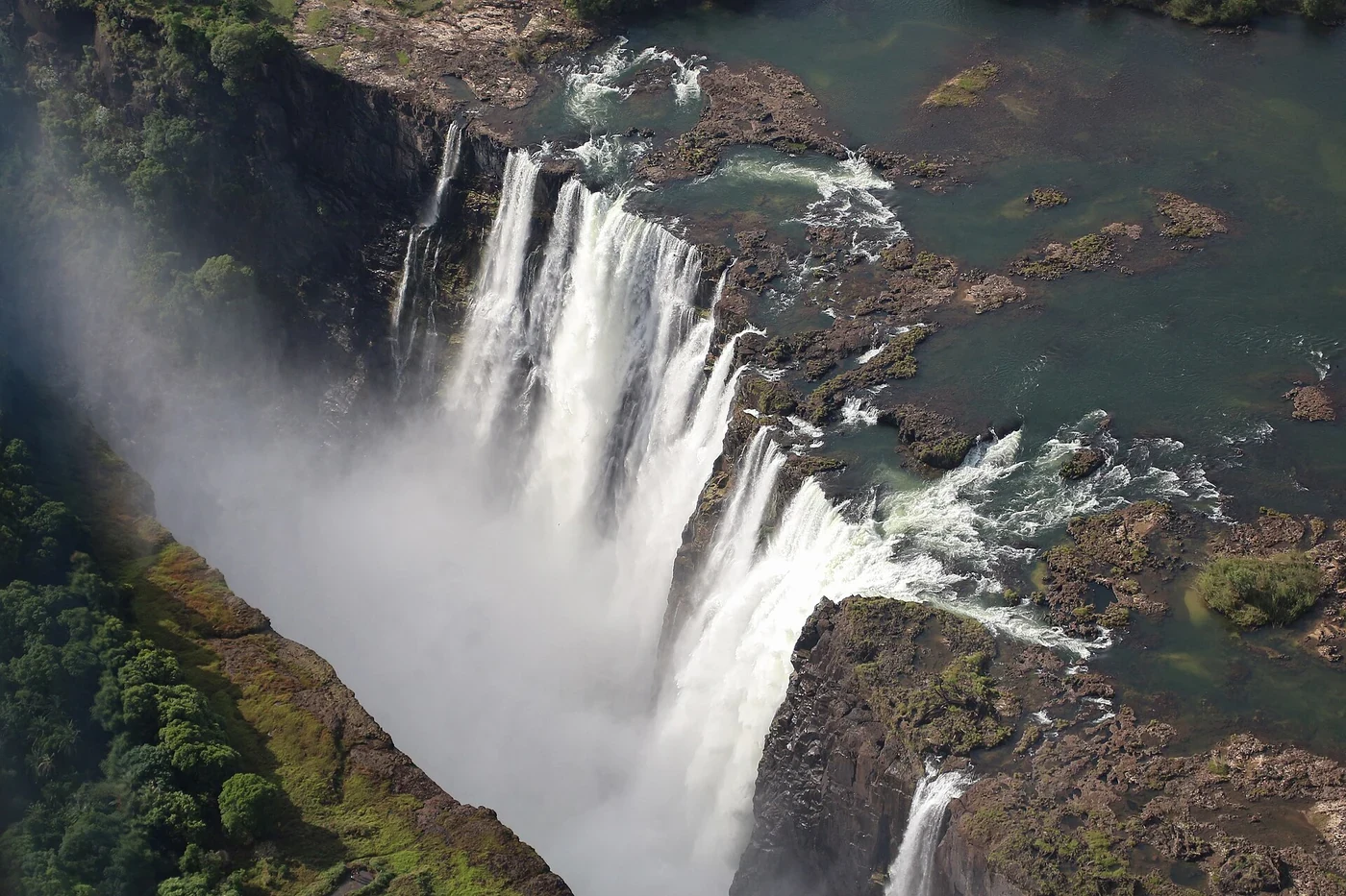 Victoria Falls, Zambezi River on the Zimbabwe-Zambia border, aerial view