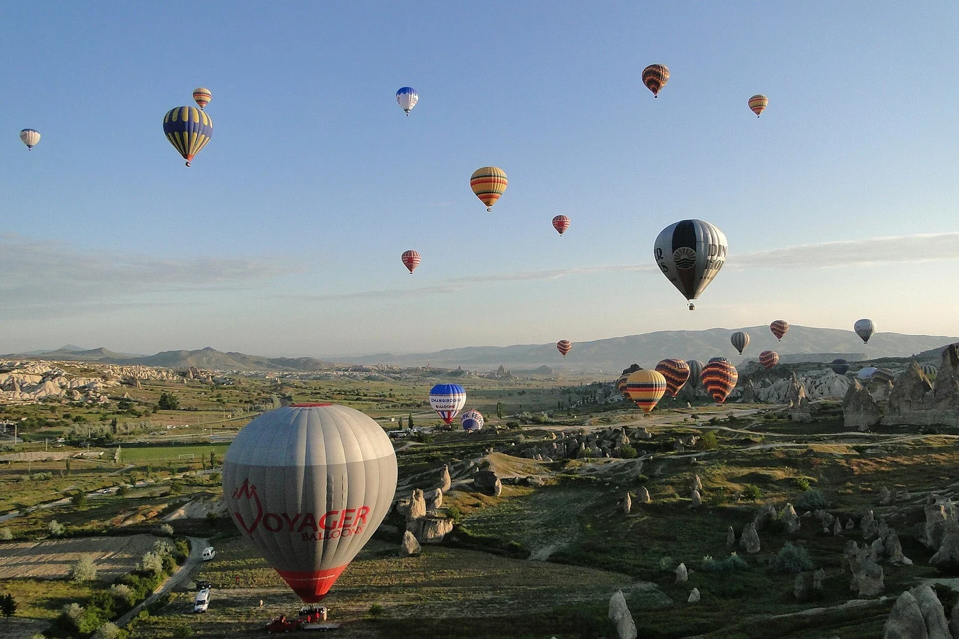 Hot-air balloons above Göreme, Cappadocia, Turkey