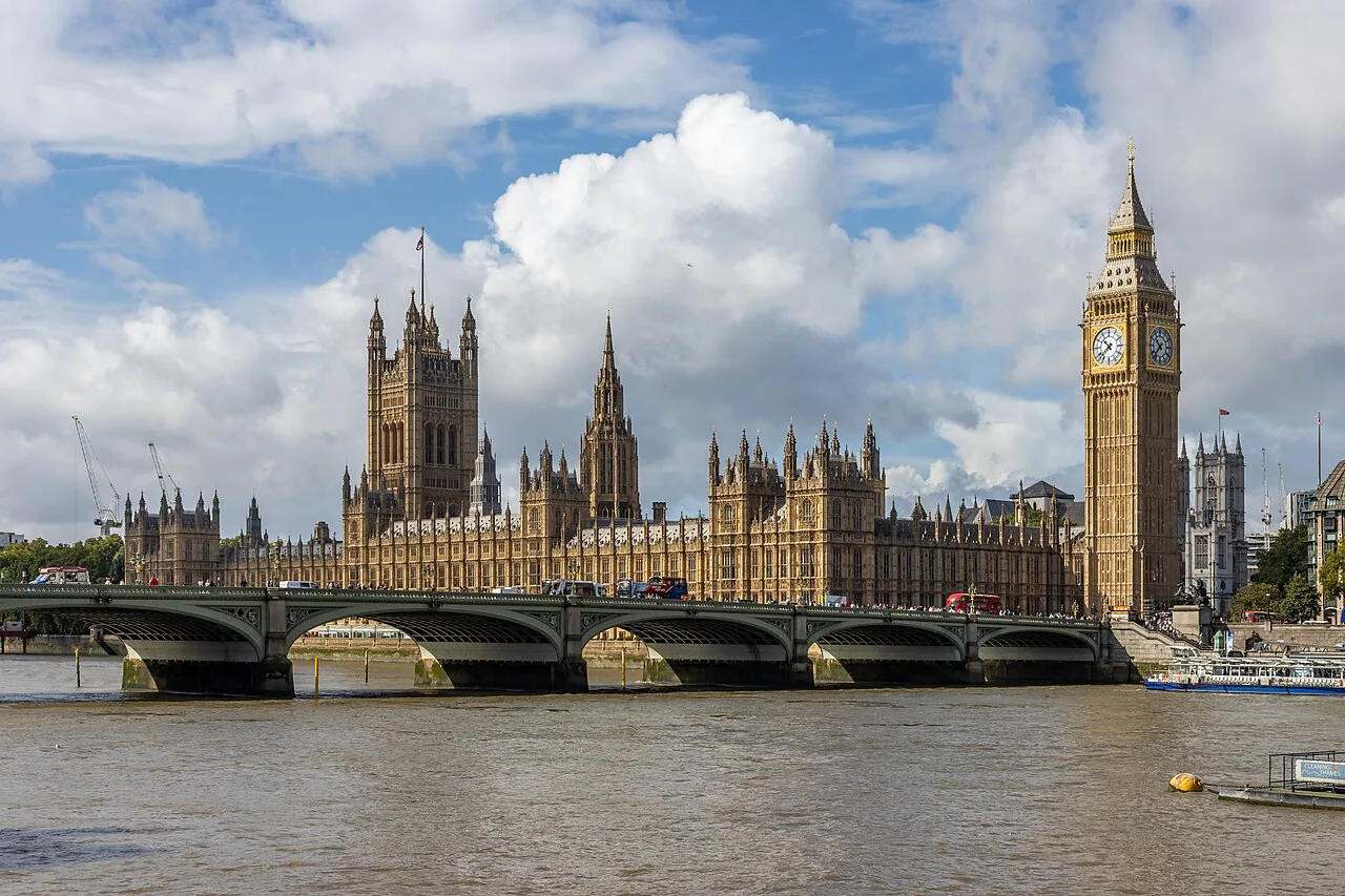 Westminster Bridge and the Palace of Westminster beside the River Thames, London