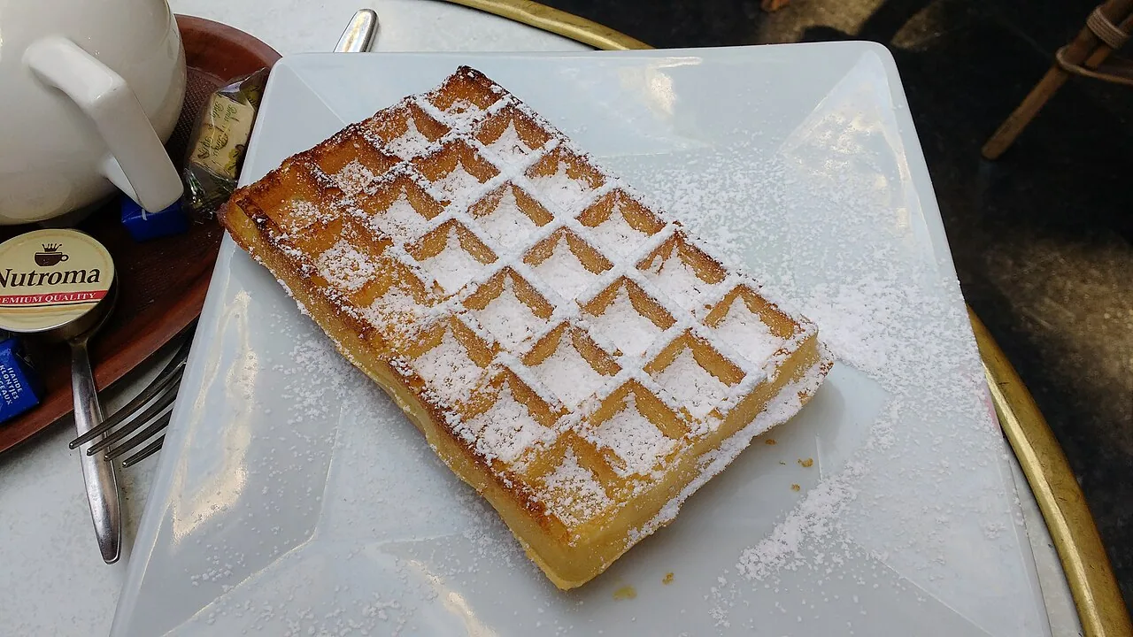 Brussels waffle served in Brussels, Belgium