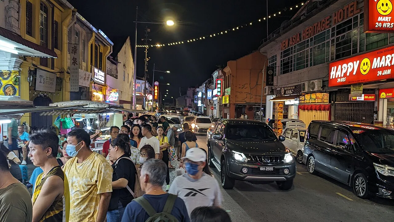 Hawker stalls at night on Kimberley Street in George Town, Penang