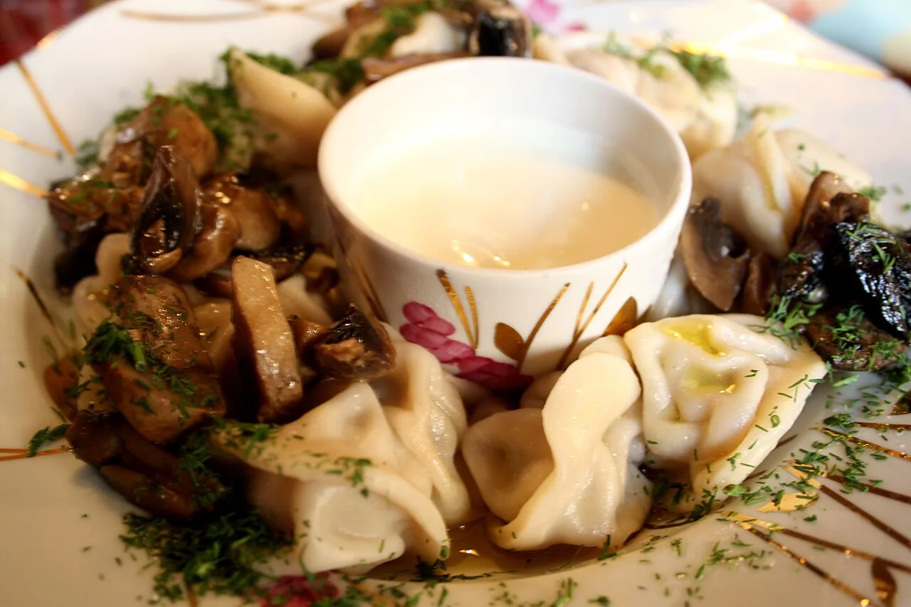 A serving of pelmeni dumplings in Russia