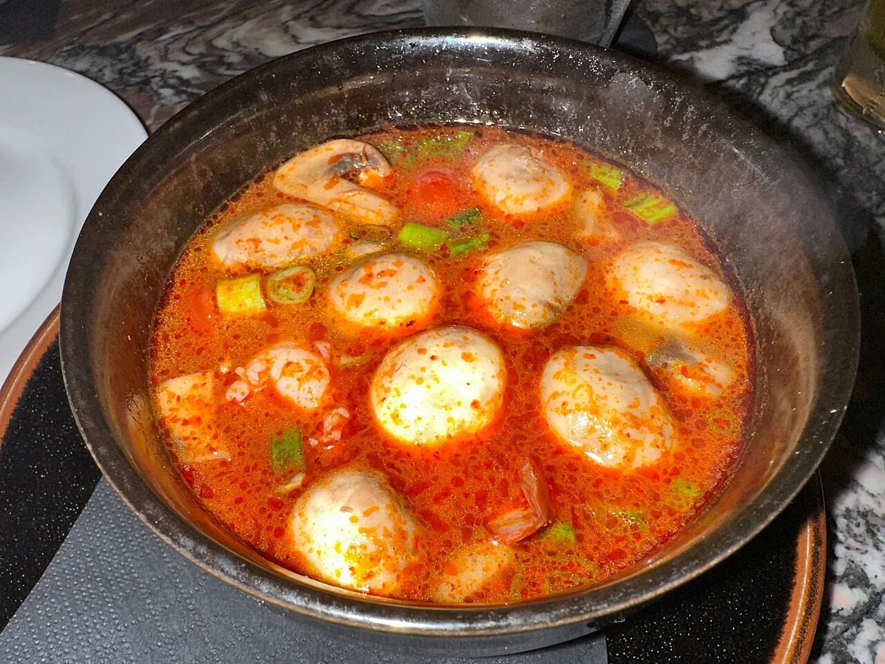 Shrimp tom yum soup at a Thai restaurant in Delray Beach, Florida