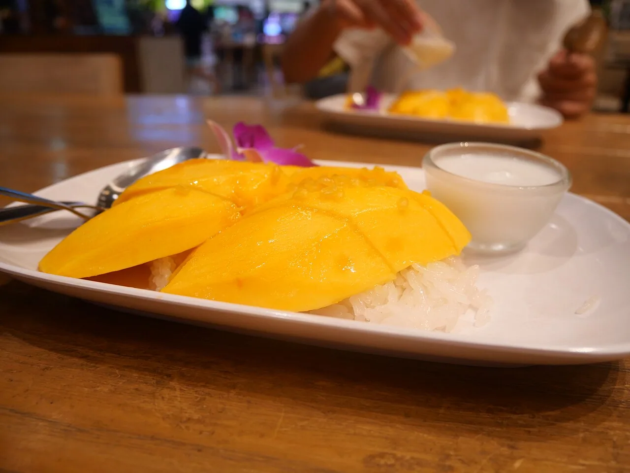 Mango sticky rice with coconut milk in Pattaya, Thailand