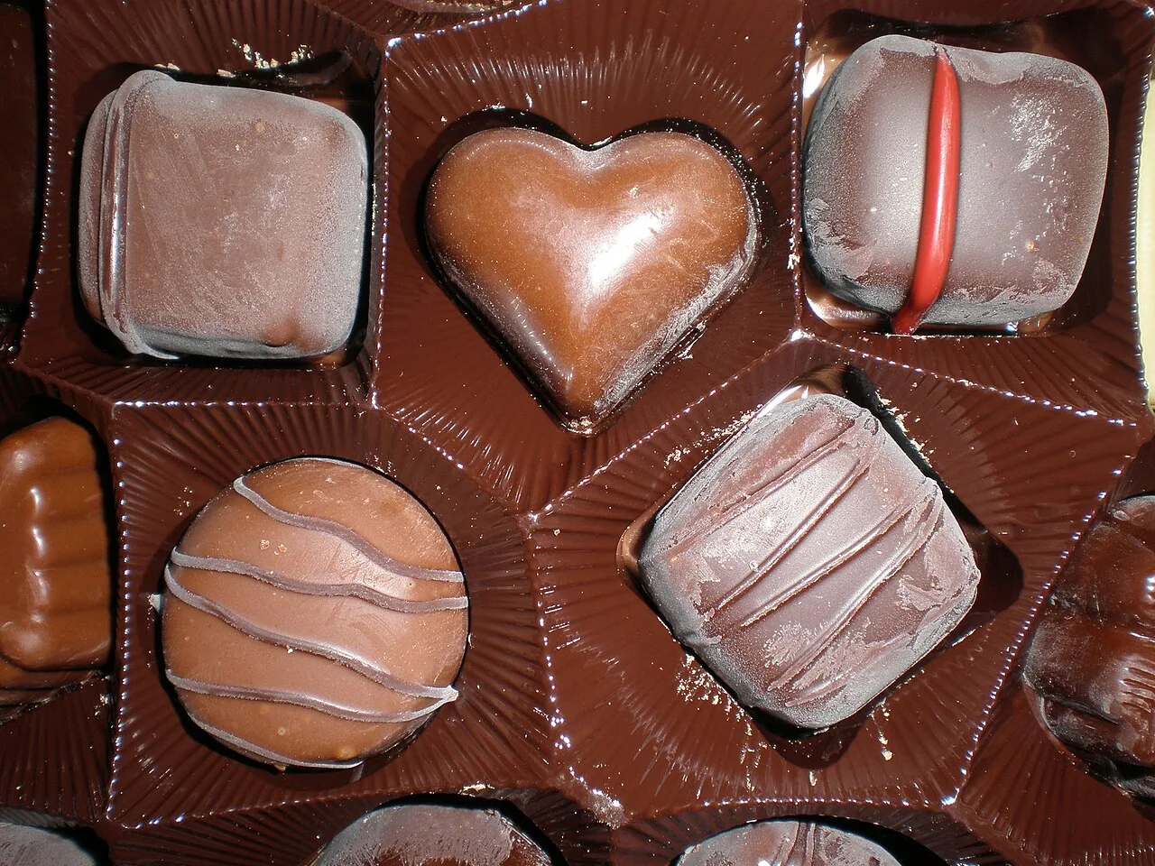 An assortment of Belgian chocolate pralines