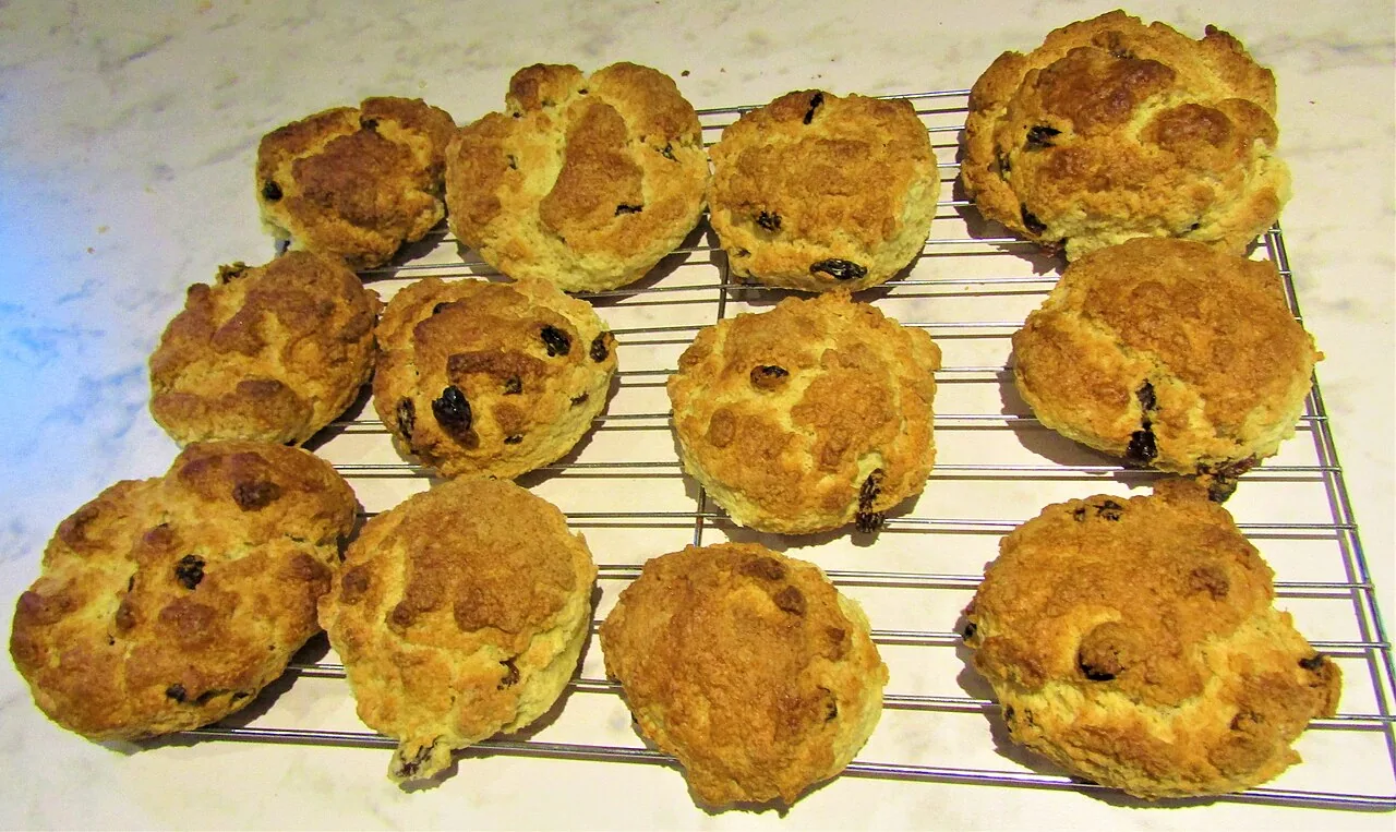 Freshly baked fruit scones in Trimingham, Norfolk, England