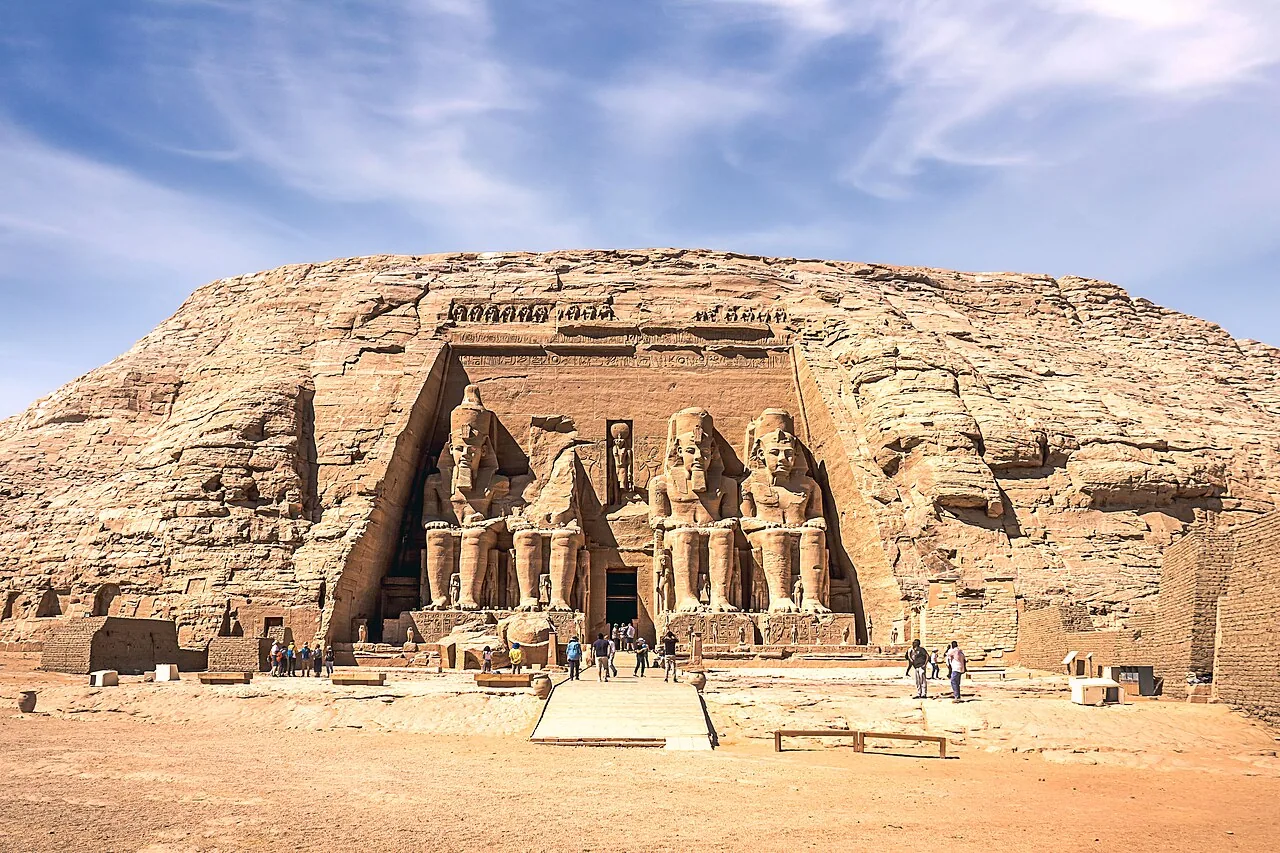 Monumental facade of the Great Temple at Abu Simbel, Aswan, Egypt
