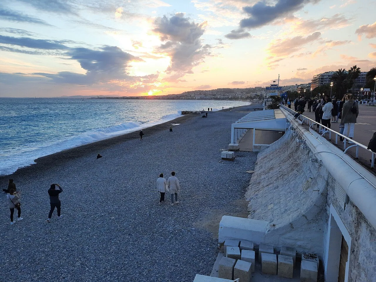 The Mediterranean seafront and beach in Nice, France