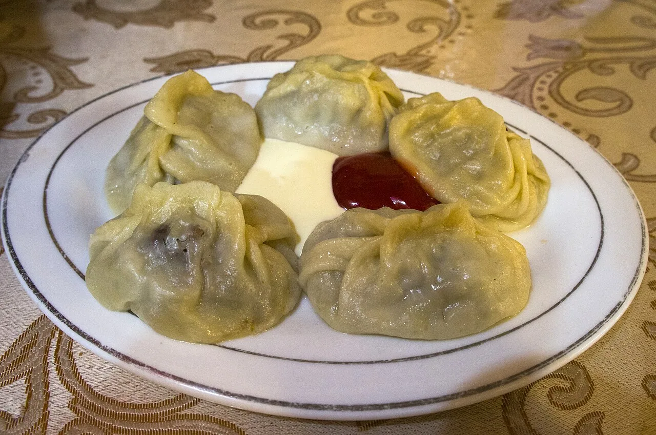 Steamed manti served in Astana, Kazakhstan