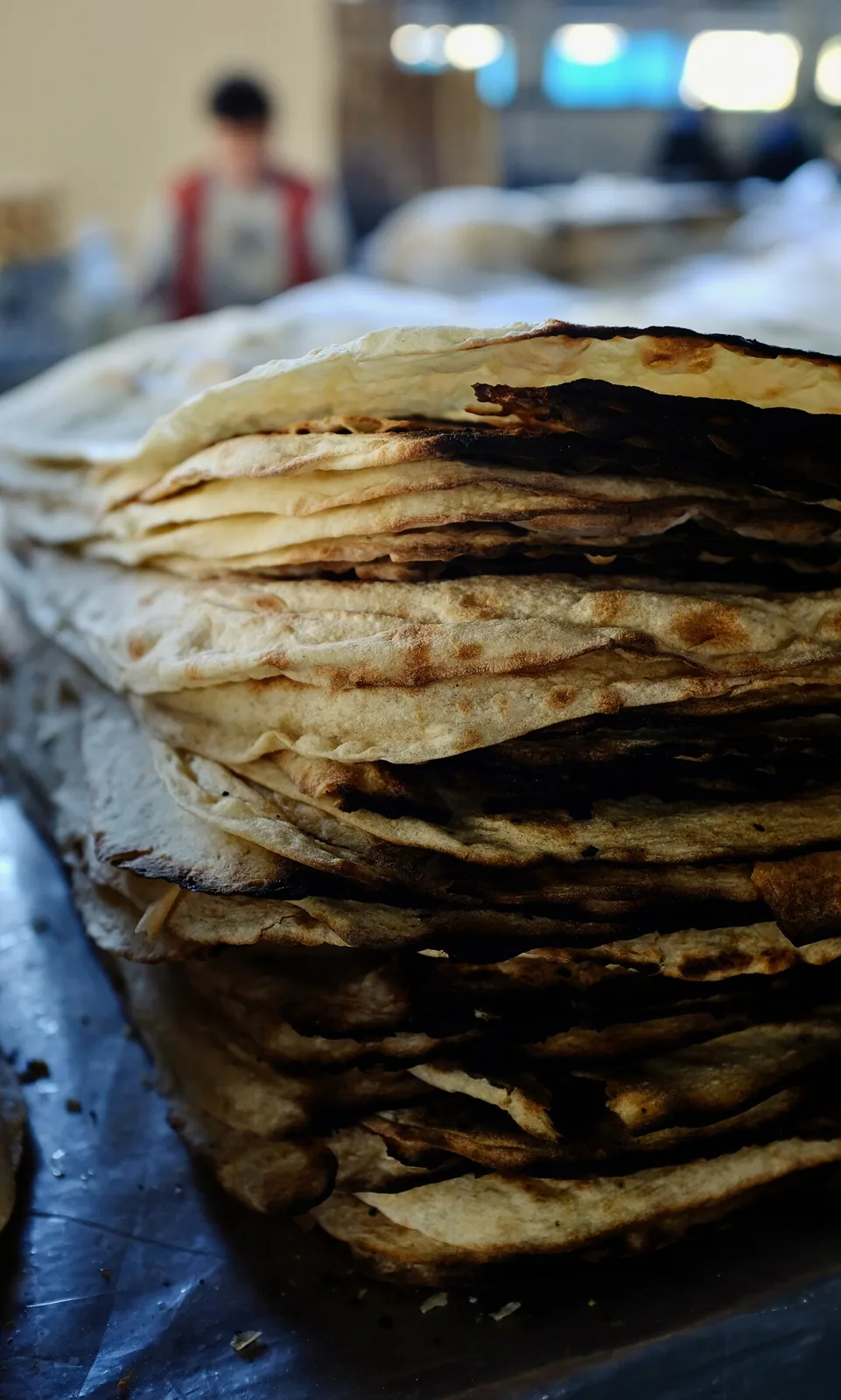 Stacks of lavash flatbread at GUM Market in Yerevan, Armenia