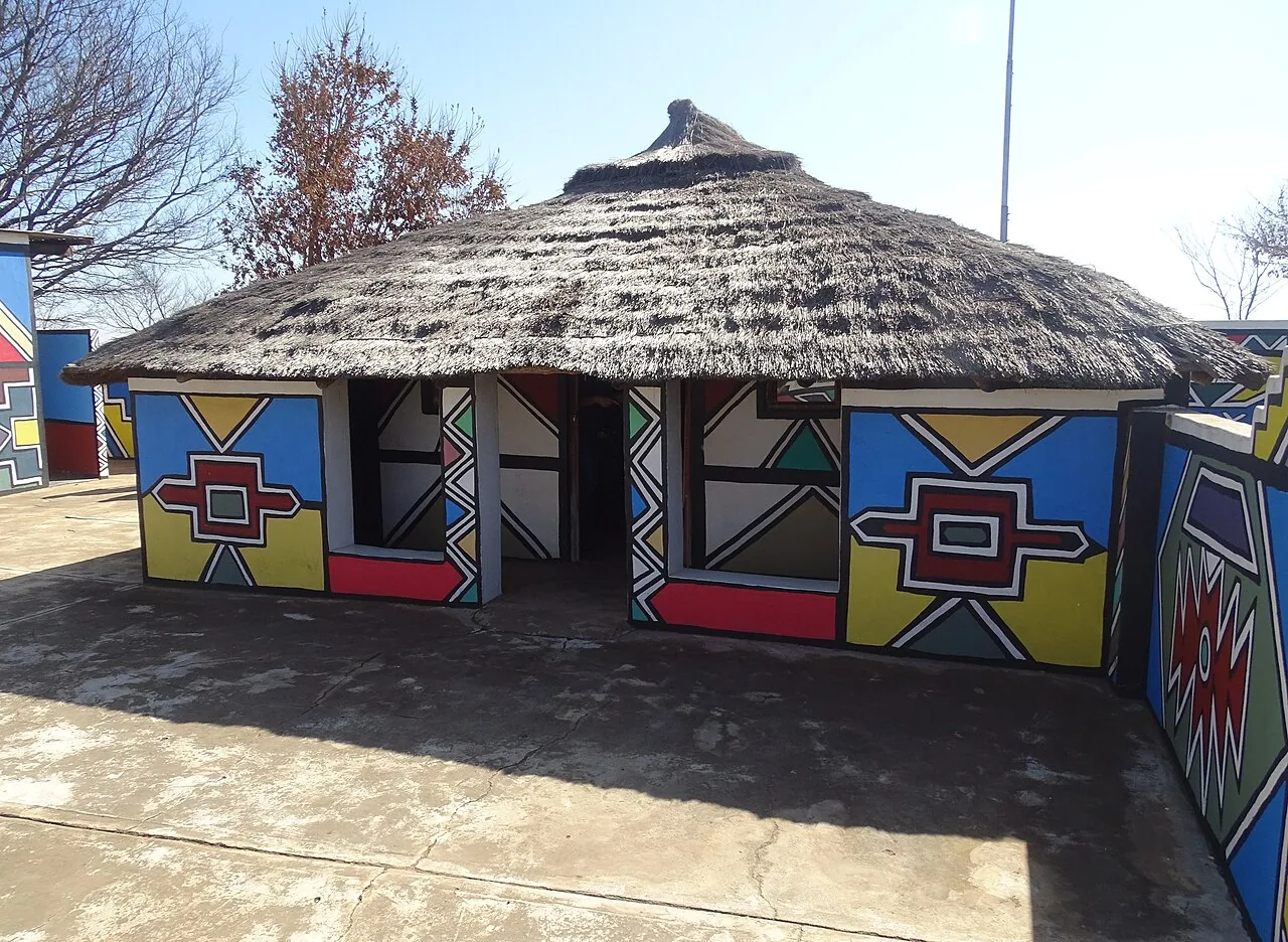 Painted buildings in the reconstructed Ndebele village near Middelburg, South Africa