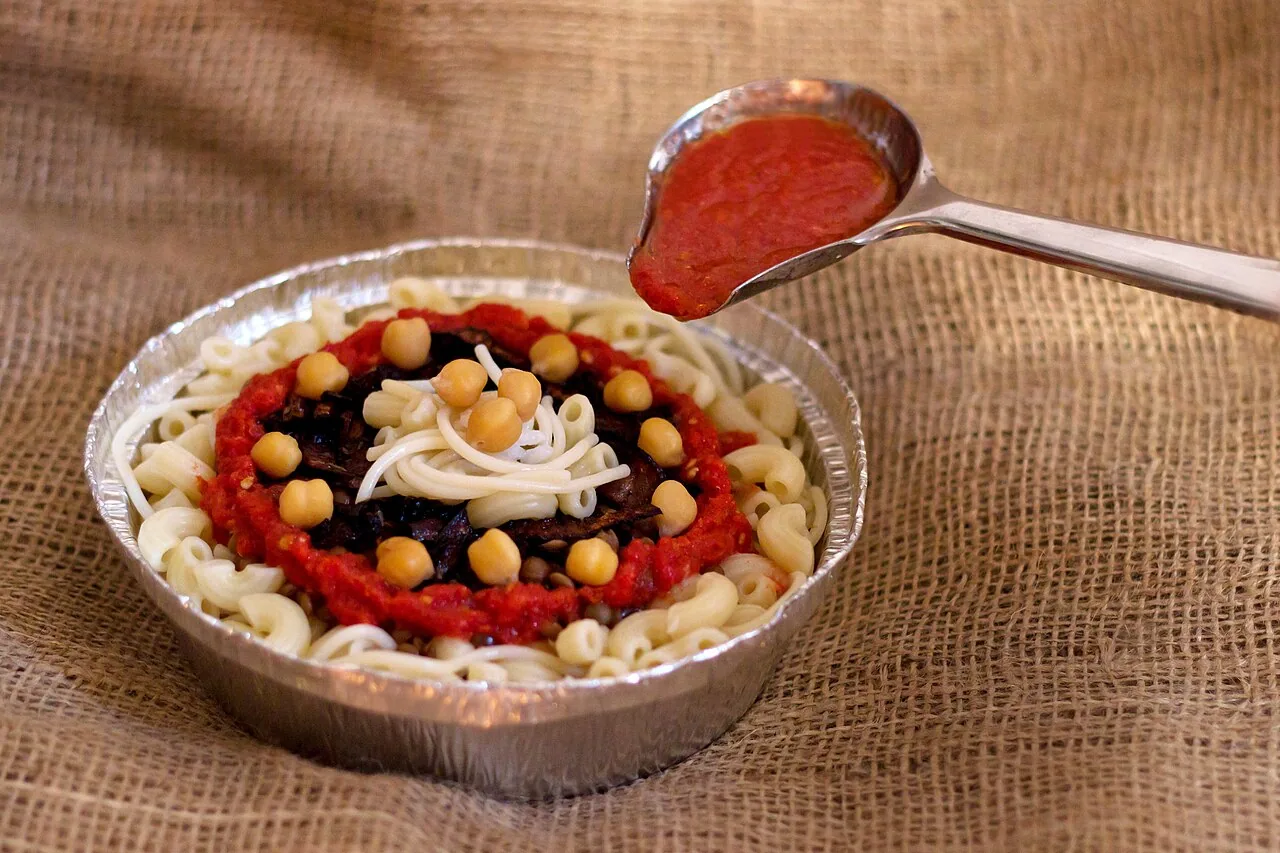 Koshari with rice, pasta, lentils and crisp onions, Egypt