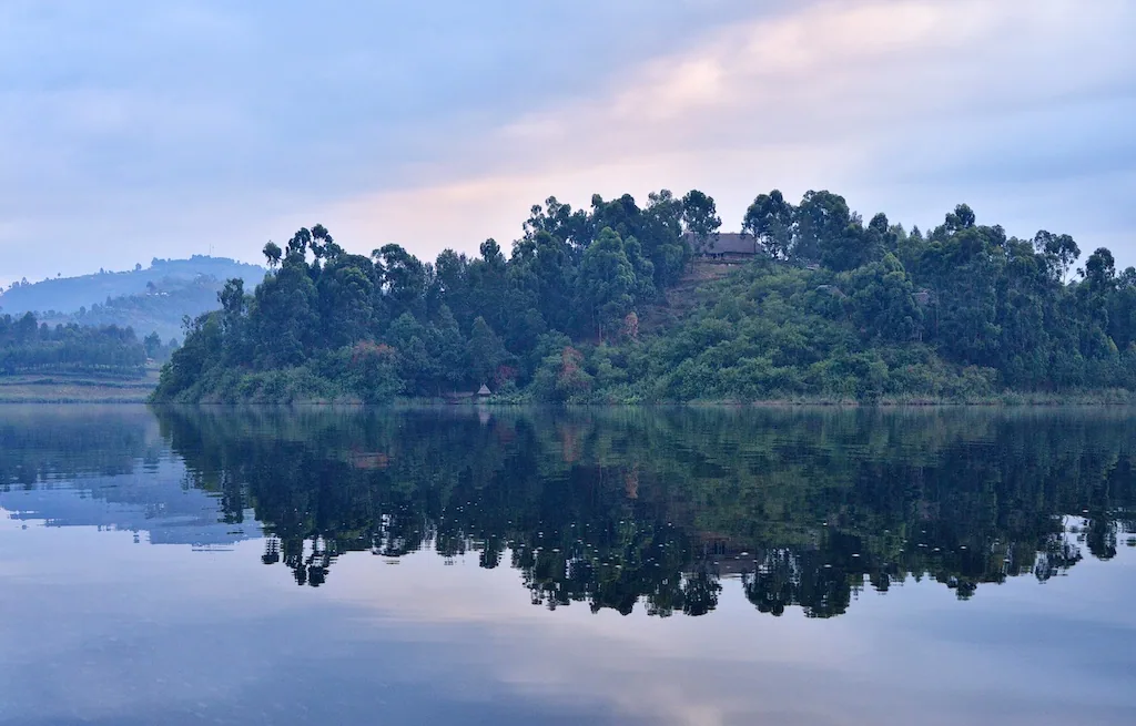 Evening light over Lake Bunyonyi, Uganda