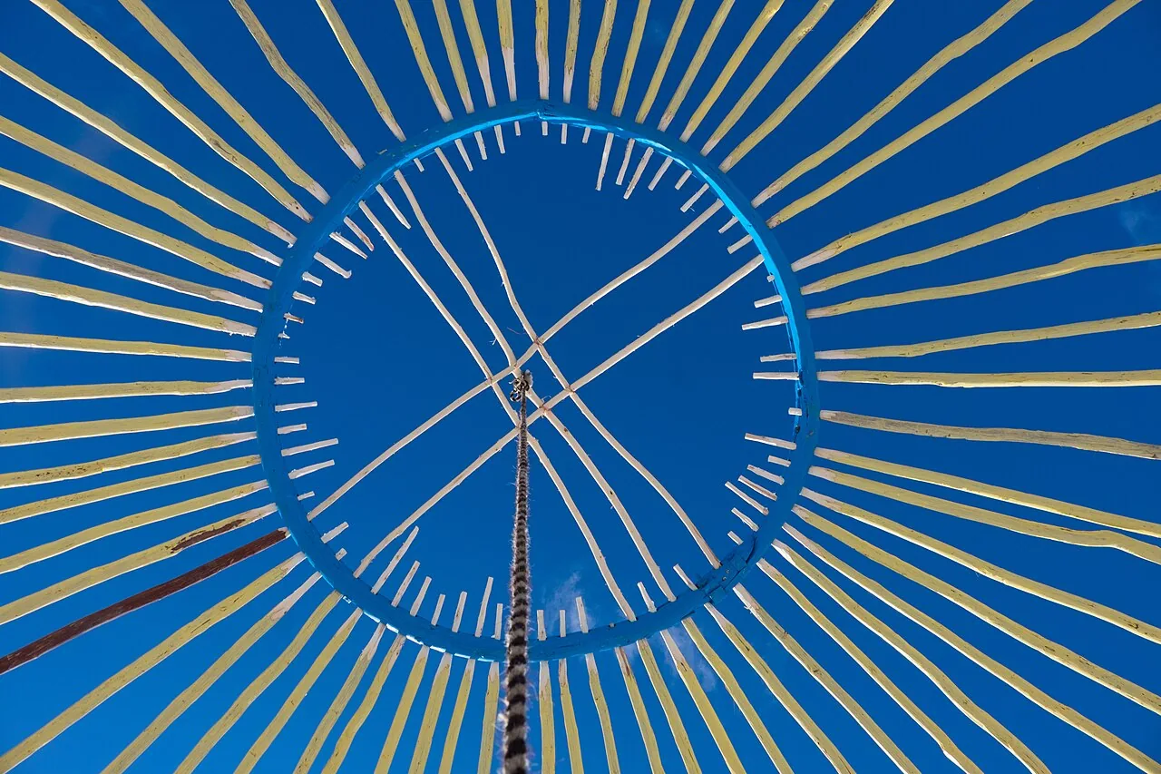 The shanyrak roof structure inside a Kazakh yurt