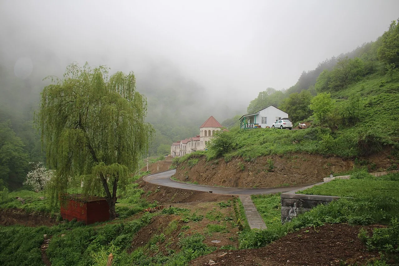 The road through the forested landscape near Dilijan, Armenia